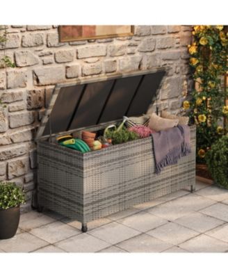 125 Gallon Large Waterproof PE Rattan Deck Box with Wheels