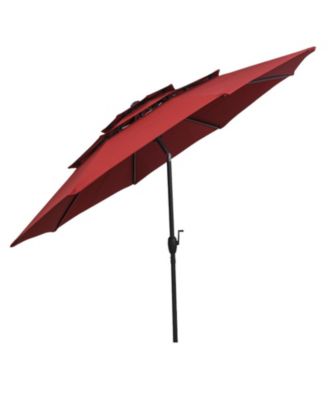 10 ft Three-Tier Vented Patio Umbrella with Push-Button Tilt and Crank Handle