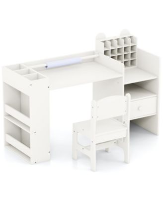 Kids Art Table and Chair Set with Paper Roll Holder and Cabinet