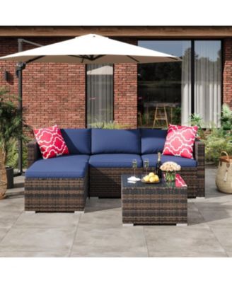 5-Piece All-Weather Wicker Patio Sectional Sofa Set with Ottoman and Glass Table