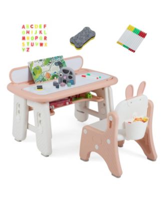 Table and Chair Set for Kids with Flip-Top Bookshelf Storage