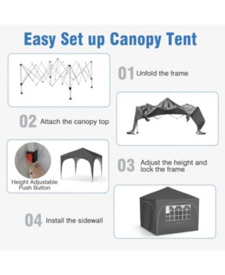 Pop Up Canopy Tent with Four Removable Sidewalls and Zippered Door