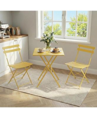 3-Piece Foldable Metal Bistro Set with Square Table, Compact for Small Spaces
