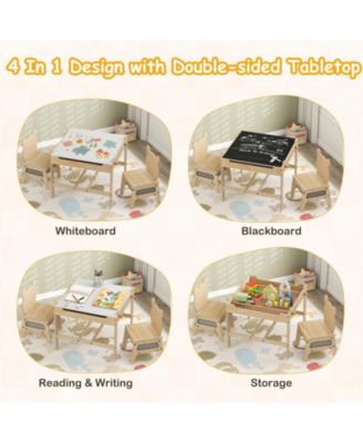 Kids Table and Chairs Set with Reversible Whiteboard Top