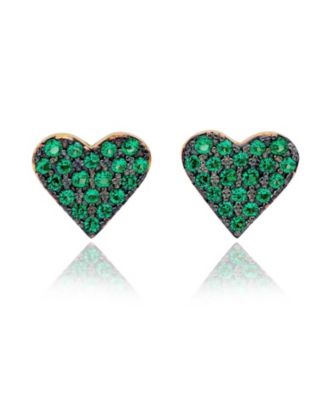 Sterling Silver Cubic Zirconia Pave Heart Stud Earrings