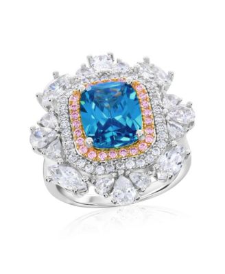 Cubic Zirconia Halo Cocktail Ring in Sterling Silver