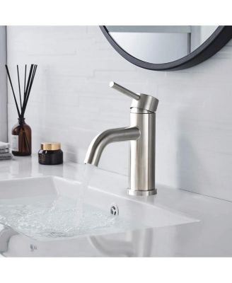 ADA Compliant Single Hole Bathroom Faucet - 6.57" High Stainless Steel Waterfall Faucet Brushed Nickel