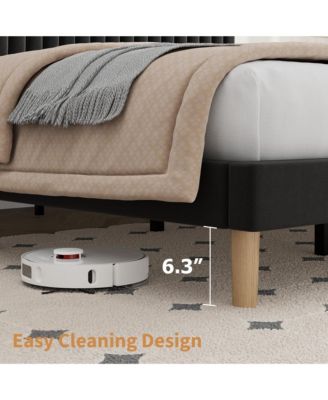 Velvet Bed Frame, Vertical Channel Tufted Headboard, Height Adjustable, Upholstered Platform Bed