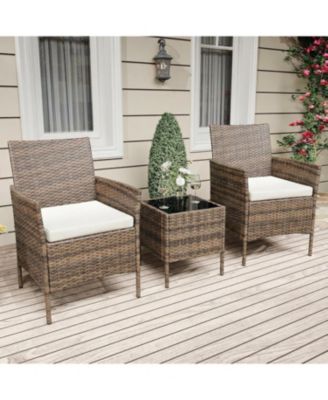 3-Piece Rattan Patio Furniture Set, 2 Chairs and Coffee Table, Gradient