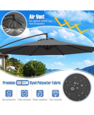 10 ft Cantilever Patio Umbrella with Infinite Tilt 360-Degree Rotation and Weighted Base