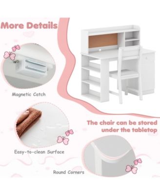 Kids Desk and Chair Set with Hutch and Side Storage Shelf
