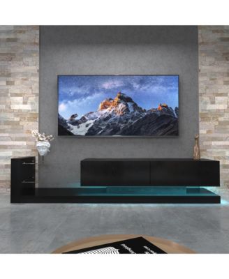 LED TV Stand, High Gloss Wood Entertainment Center, Media Console Table with Power Outlet and 2 Storage Cabinets for Living Room