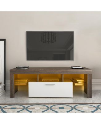 Modern TV Stand with LED Light, Media Console Entertainment Center for 50 Inch TV with Toughened Glass Shelf for Living Room