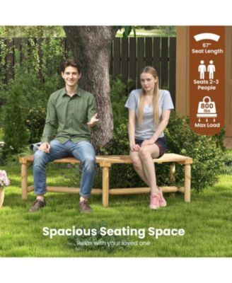 Outdoor Curved Wood Bench Backless Fire Pit Seating