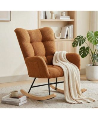 Comfy Rocking Chair for Nursery or Bedroom, Upholstered Glider with Side Pocket and Ergonomic Backrest
