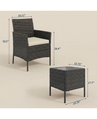 3-Piece PE Rattan Patio Bistro Set with Cushioned Chairs,Cushion