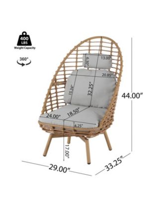 Outdoor Wicker High-back Swivel Lounge Chair with Teak Finished Leg, Faux Rattan and Cushion