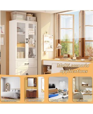 4-Shelf Wood Standard Bookcase With Doors, Cabinet, Drawer