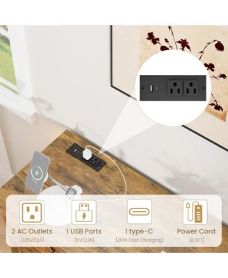 Farmhouse Drawer Dresser with Charging Station and LED Lights, Slim Wooden Bedroom Dresser