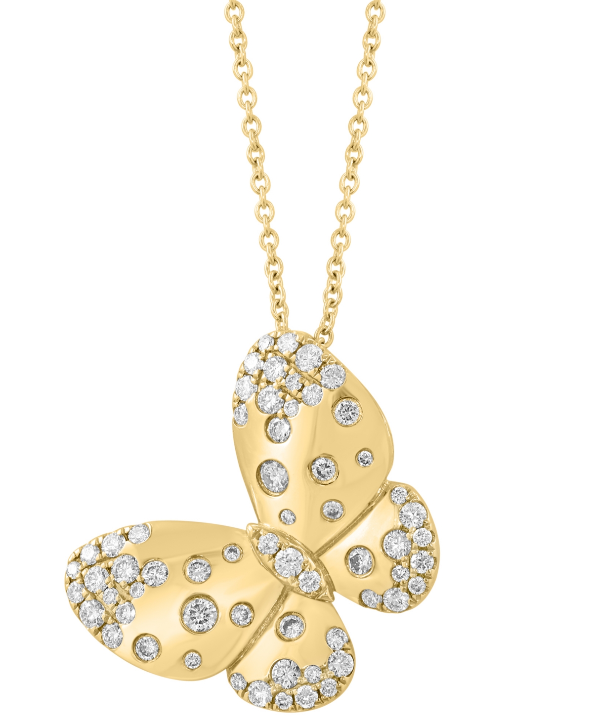 Effy Collection Diamond (5/8 ct. t.w.) Butterfly Pendant Necklace in 14k Yellow Gold