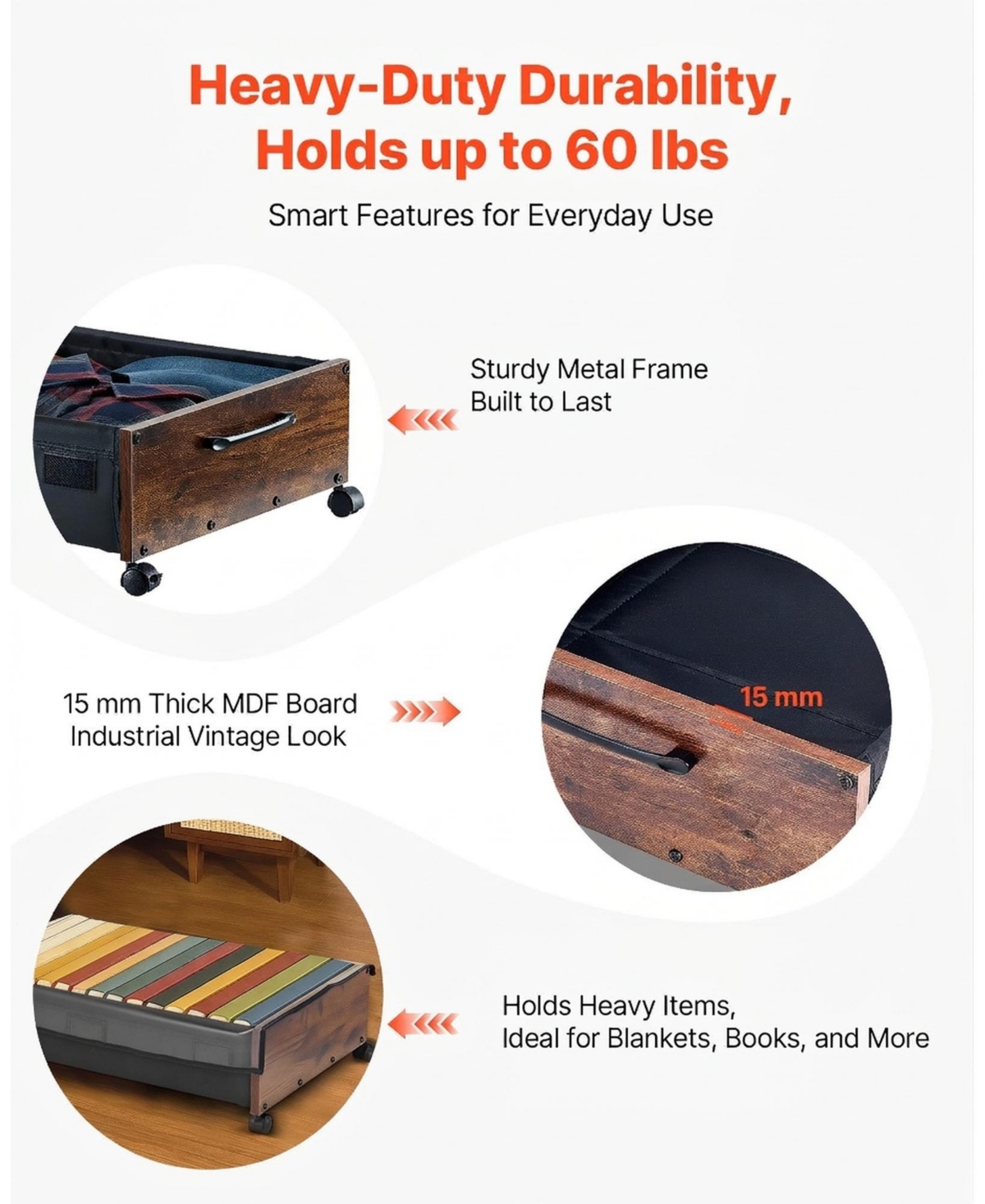 Sugift 2 Pack Under Bed Storage with Wheels 25.6in x 18.1in x 7.1in Clear Top