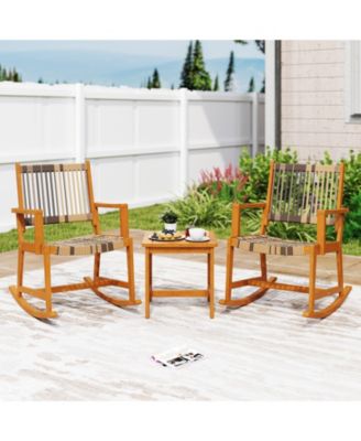 3 Piece Patio Rocking Bistro Set with Acacia Wood Frame