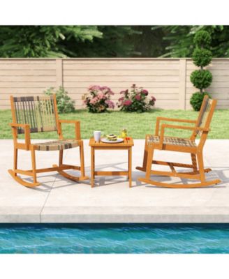 3 Piece Patio Rocking Bistro Set with Acacia Wood Frame