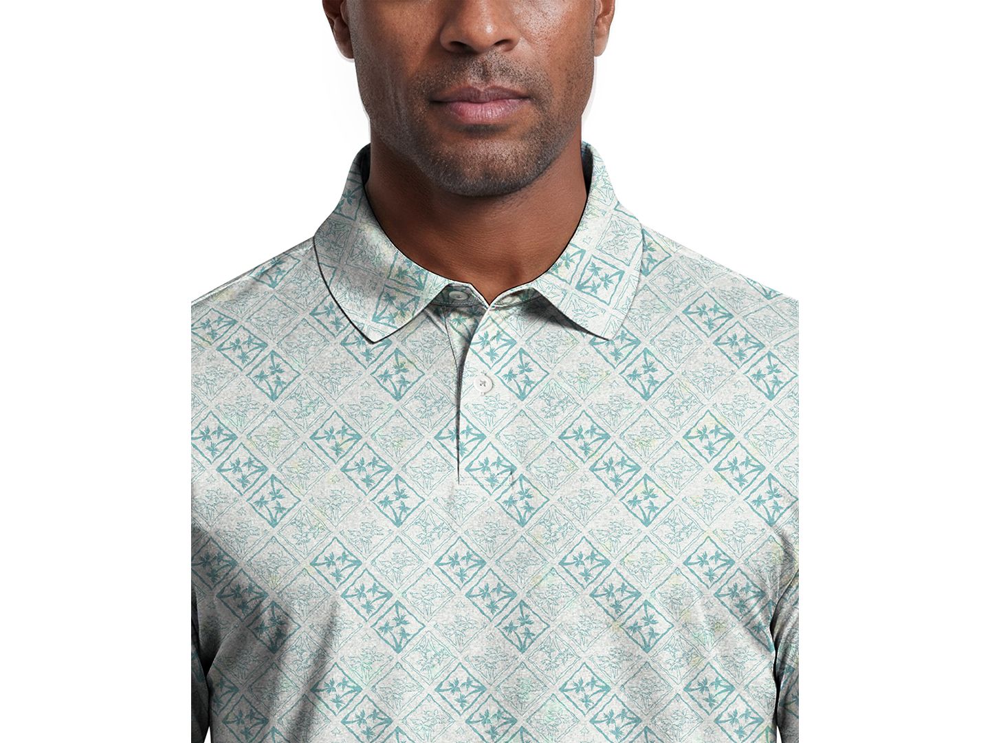 Мужское поло PGA TOUR Tropical Argyle Print Golf Polo Shirt, цвет: Яркий белый — фото 3