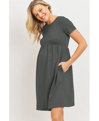 Maternity Crew Neck Empire Waist Mini T-Shirt Dress with Pockets