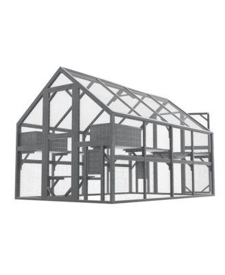 Large Outdoor Cat Enclosure Wooden Shelter 7 Platforms 2 Resting Boxes Bridges Waterproof UV Proof Canopy