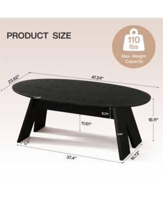 47-Inch Oval Coffee Table, Modern Round Center Cocktail Table with Angled Legs