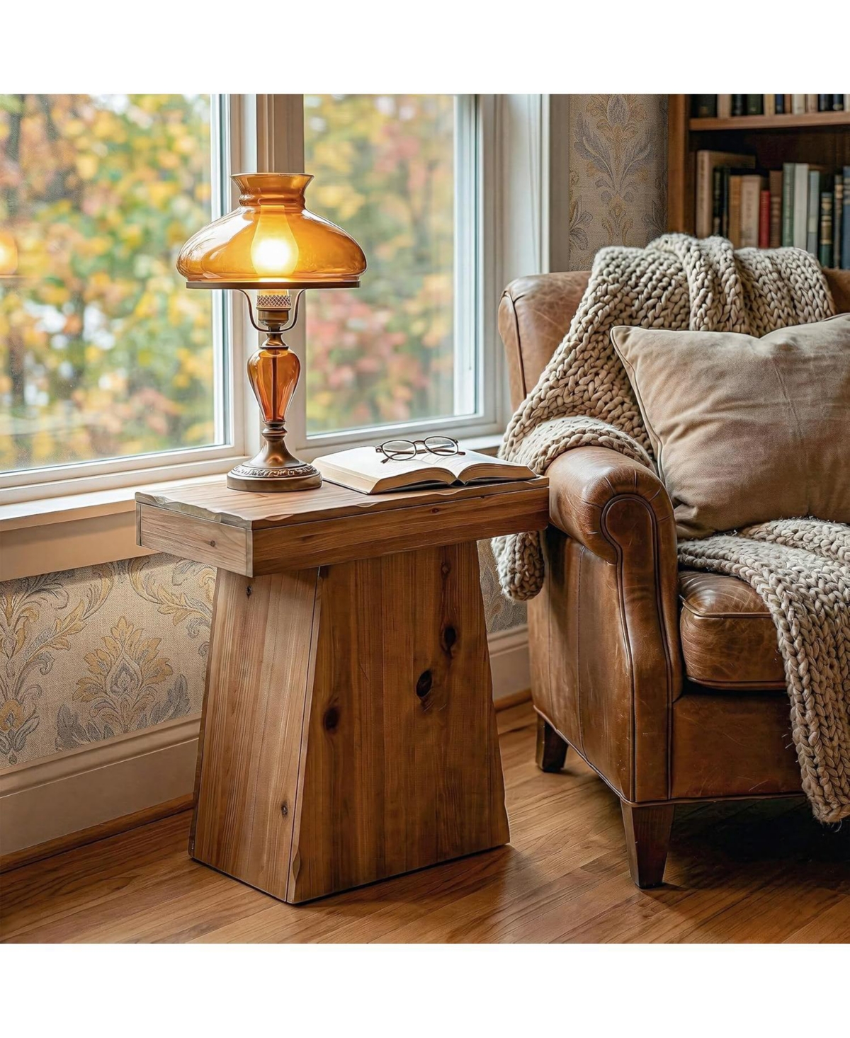 Tribesigns Solid End Table Set of 2, 23.6" Wood Side Table with Trapezoid Base, Bedside Nightstand