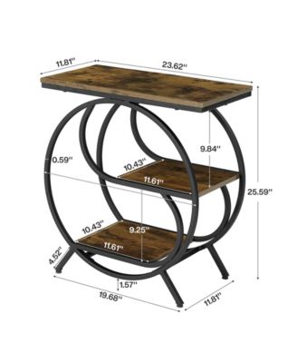 3-Tier Industrial End Table Set of 2, Rustic Brown and Black Side Table for Living Room, Small Rectangle Nightstand