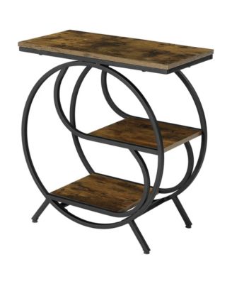 3-Tier Industrial End Table Set of 2, Rustic Brown and Black Side Table for Living Room, Small Rectangle Nightstand