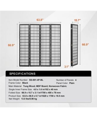 Room Divider, 4 Panel Japanese Folding Privacy Screen, Indoor Partition
