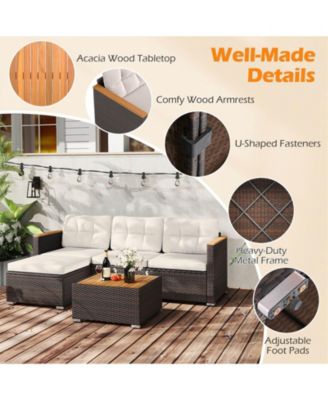 5 Piece Wicker Conversation Set with Cushions and Coffee Table