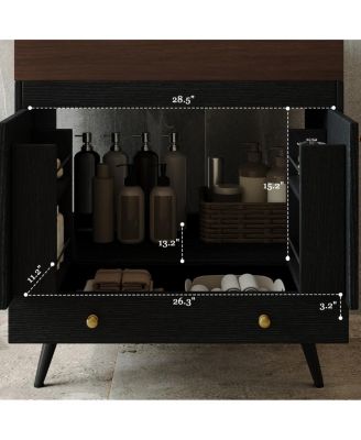 30" Freestanding Bathroom Vanity with Walnut Faux Marble Top, Ceramic Sink, Soft Close Storage for Small Bathrooms