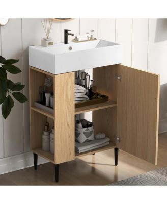 21.6" Wood Bathroom vanity, Combo Cabinet, Bathroom Storage Cabinet, Single Ceramic Sink, Left side storage