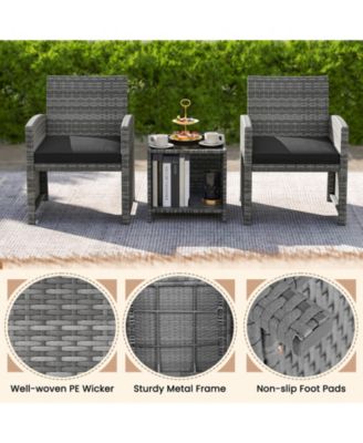 3 Piece Patio Furniture Set with Cushions and Glass Coffee Table