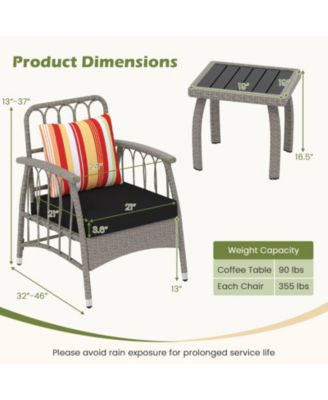 3 Piece Patio Wicker Furniture Set with Adjustable Backrest