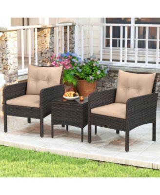3 Piece Patio Wicker Furniture Set with Cushions for Balcony