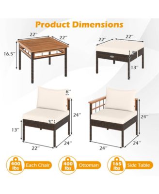 Patio Rattan Chairs with Ottomans and Side Table for Backyard