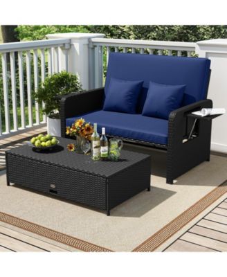 PE Wicker Outdoor Daybed with Adjustable Backrest and Ottoman