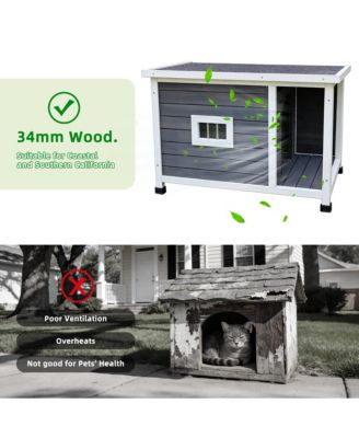 Outdoor Cat House with WP Roof Vent Windows Metal Support Gray Spacious Stylish Pet Shelter