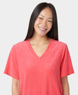 Women's French Terry Lounge Short-Sleeve T-Shirt & Boxer Shorts, 2Pc Set