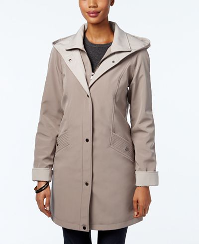 Jones New York Water-Resistant Hooded Colorblocked Raincoat