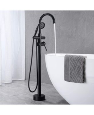 Freestanding Tub Filler Bathtub Faucet Matte Black with Hand Held Shower Floor-Mount