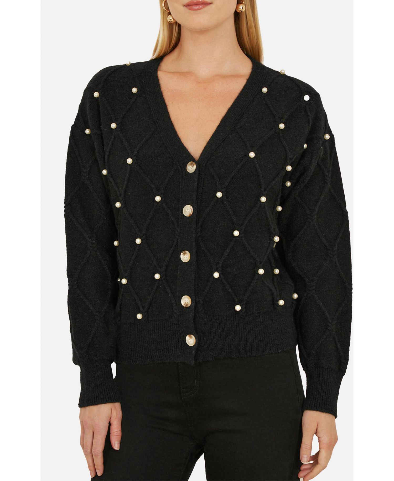 Women's Beaded Cable Knit Cardigan