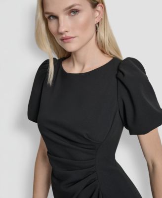 Women's Bubble-Sleeve Scuba Crepe Ruched Sheath Dress