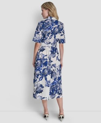 Women's Elbow-Sleeve Button-Front Shirt Dress